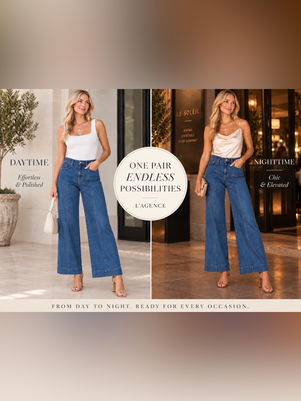 L’AGENCE Wide Leg Jeans Size 25 Fits 26/27 High Rise Front Seam Blue Denim